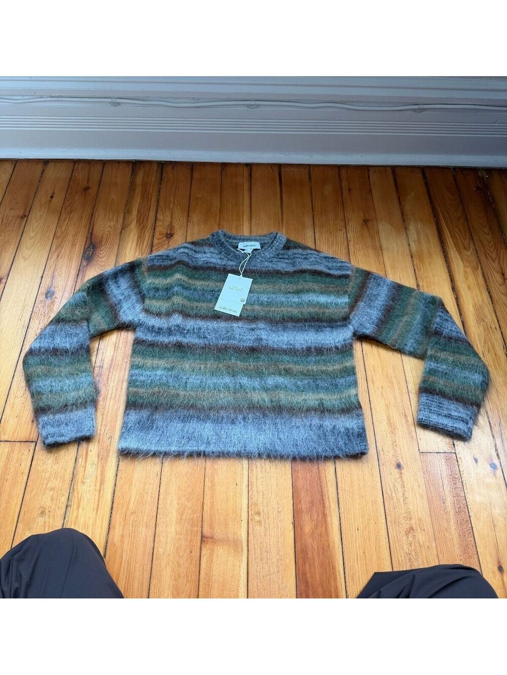 & Other Stories - Striped Knit Sweater gray green mohair blend XS